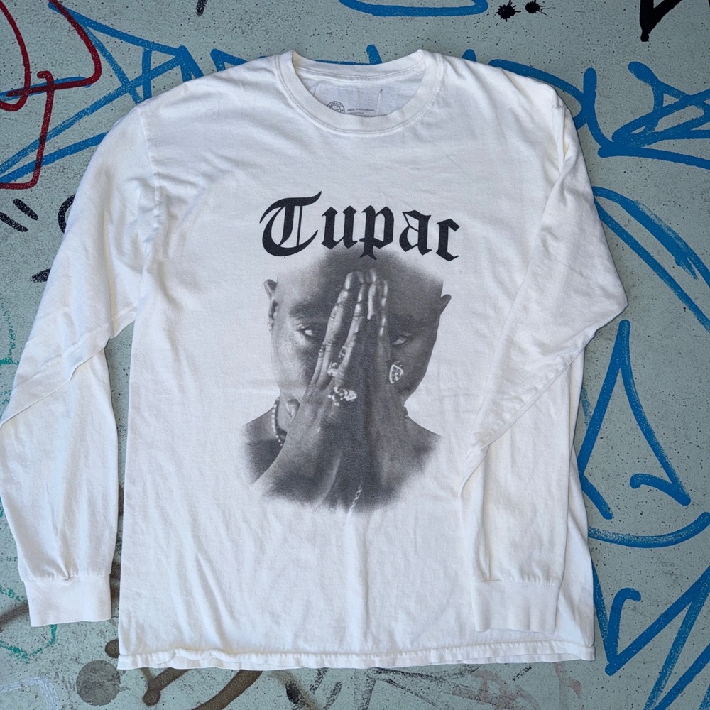 Cross Colours Tupac Shakur Shirt Mens L Long Sleeve White 2Pac 90s Streetwear